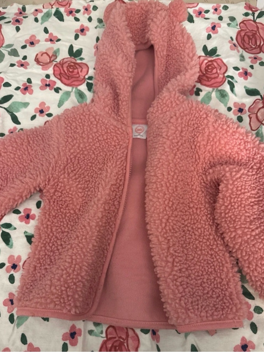 wonder nation Plush Sherpa Hooded Jacket in Coral Pink